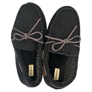Dearfoams Men's Black Microsuede Moccasin Tie Slippers, Size XL (13-14)